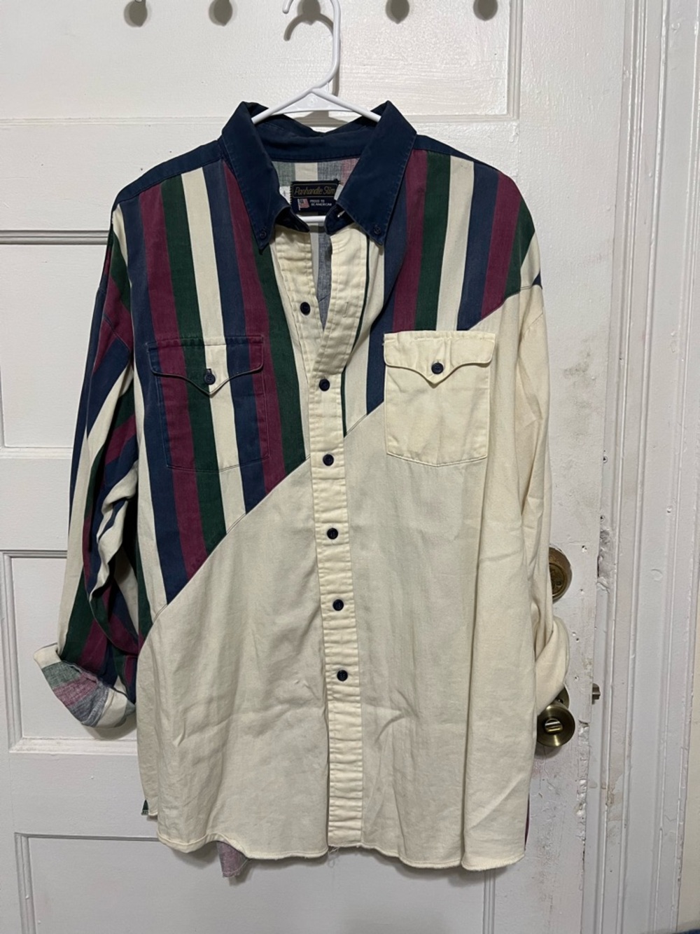 Panhandle Slim Striped & Cream Button-Down Shirt - Navy Collar